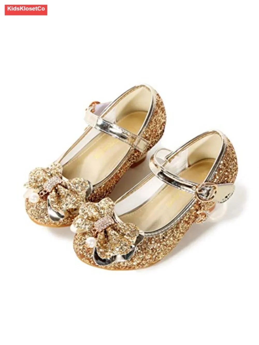 Girls Princess Dress Shoes Rainbow Glitter Flats with Adjustable Buckle for